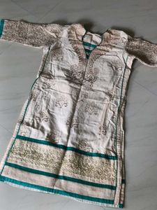 Elegant Cream &amp; Teal Kurta Set