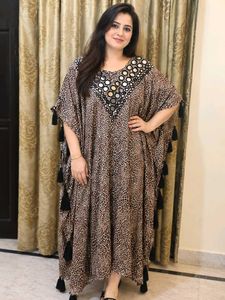 Embellished Leopard Print Kaftan Gown