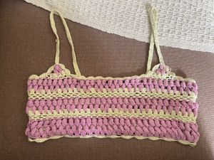 Crochet Crop Top - Pink &amp; Cream