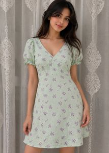 H&m Light Green Floral Midi Dress