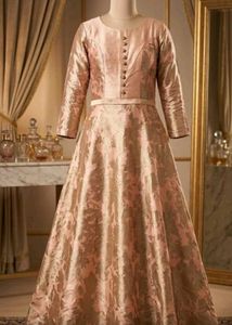 Elegant Peach Brocade Gown