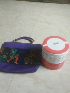 Unique Embroidered Purple Handbag & Lunch Box
