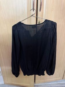 Elegant Black Sheer Lace Trim Top