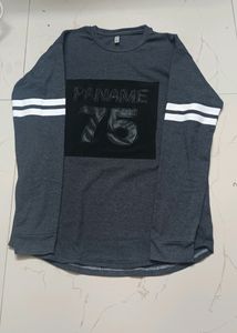 Grey Full Sleeves Tshirt. White Stripes.