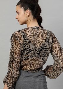 Chic Zebra Print Ruched Crop Top