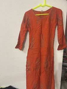 Orange Printed Kurta