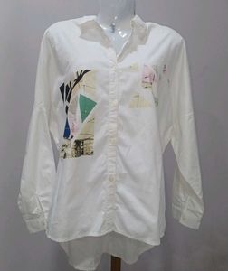 White Graphic Button-Up Shirt