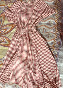 Red Checkered Midi Dress