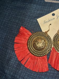 Red Tassel Statement Earrings