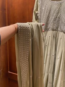 Elegant Sage Green Embellished Long Dress