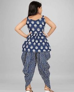 Elegant Navy &amp; White Printed Kurta Set (6-7 Years)