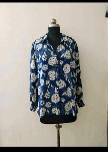 plus size Blue Floral Print Shirt