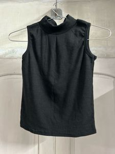 Sleek Black Mock Neck Sleeveless Top