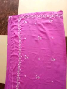 Embroidered Pink Cotton Saree