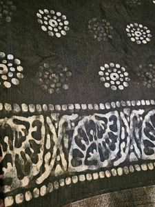 Black &amp; White Batik Linen Saree