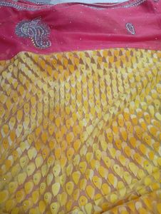 Beautiful Yellow &amp; Pink Embellished Saree