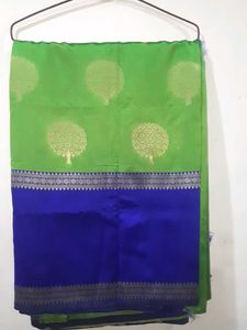 Vibrant Green & Blue Silk Saree New with Tag.