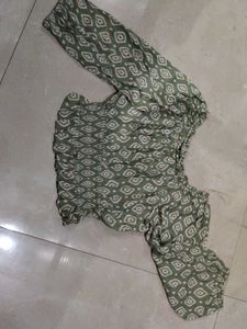 Green Printed Off-Shoulder Top