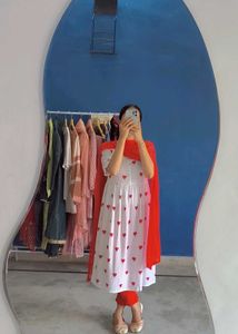 White frock Set with Red Hearts duppta trouser