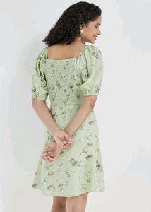 Light Green Floral Puff Sleeve Dress