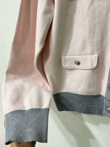 Chic Pink &amp; Grey Button-Up Cardigan