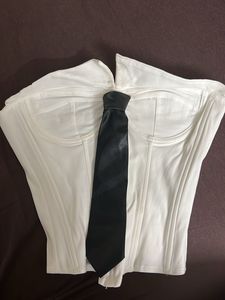 White Corset Top with Black Tie Detail