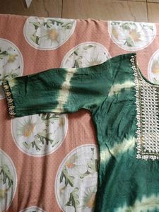 Green Tie-Dye Suit with Embellished Neckline
