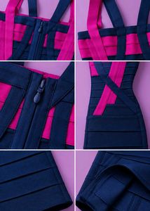 NAVY BLUE &amp; HOT PINK STRAPPY BANDAGE BODYCON DRESS