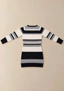 BLACK GREY &amp; WHITE STRIPED KNIT BODYCON SWEATER