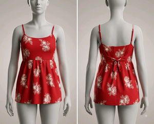 Red Floral Print Mini top