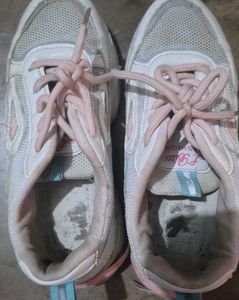 Cute White &amp; Pink Lace-Up Sneakers