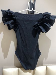Zara Black Bodysuit with Ruffle Sleeves