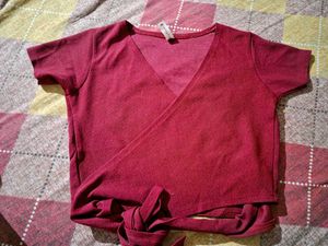 Burgundy wrapped crop top