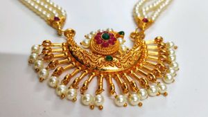Pearl &amp; Golden Moti Haar / Necklace 14.5"