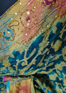 beautiful tissue fabric Embroidered Teal Blue Sare