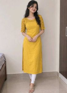 Yellow Lace Sleeve Kurti