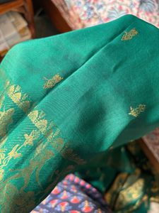 Beautiful Teal Saree with Gold Border