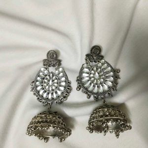 Elegant Oxidized Silver Jhumka Earrings