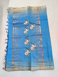 New Beautiful Blue Saree with Bird Print