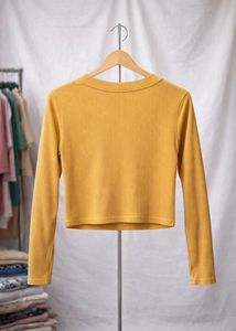 Trendy Mustard Ribbed Collared Top