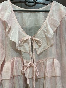 Chic Pink Ruffled Tie-Up Top