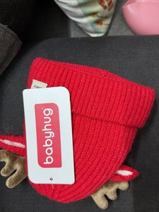 Red Reindeer Baby Hat with Antlers