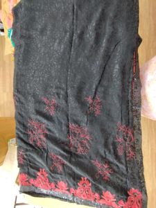 Black And Red Floral Saree (Women's)