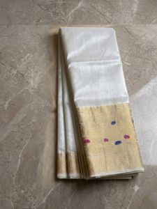 new golden and white south indian saree