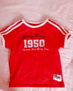 Red Racing Round Crop Tee