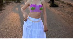 Handmade Crochet Lavender Gown with Flower Appliqu