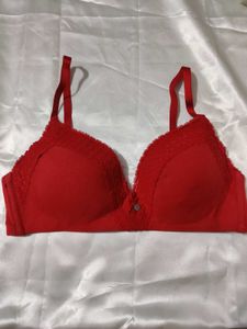 Red Lace Trim Bra