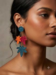 Boho Crochet maple 🍁 Leaf Dangle Earrings