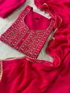Elegant Pink Embroidered Kurta Set with Dupatta