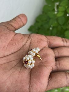 Pearl &amp; Ruby Flower Stud Earrings